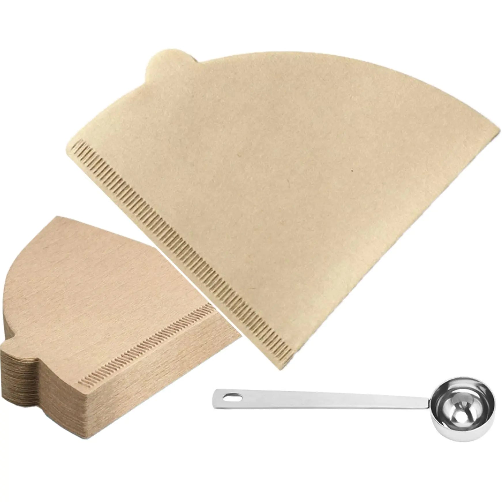 300 Count Coffee Filters with Coffee Spoons Size V02 Natural Log Brown Tapered Filter Coffee Filters Paper-Unbleached 【Natural Unbleached 300 Count】