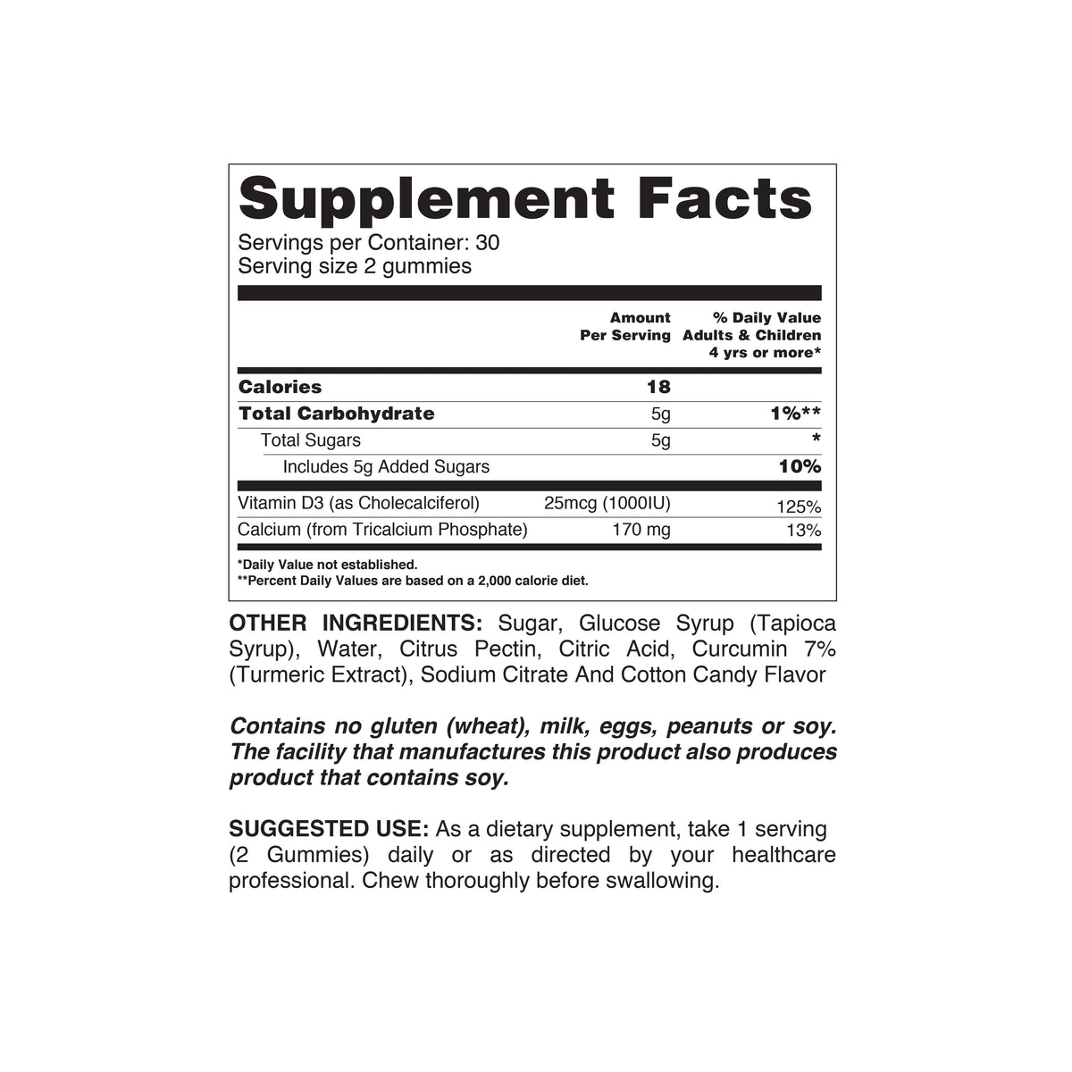 Tapioca calcium and D3 vitamin supplement bottle from Your Label with tablets in clear container.