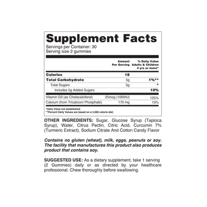 Tapioca calcium and D3 vitamin supplement bottle from Your Label with tablets in clear container.