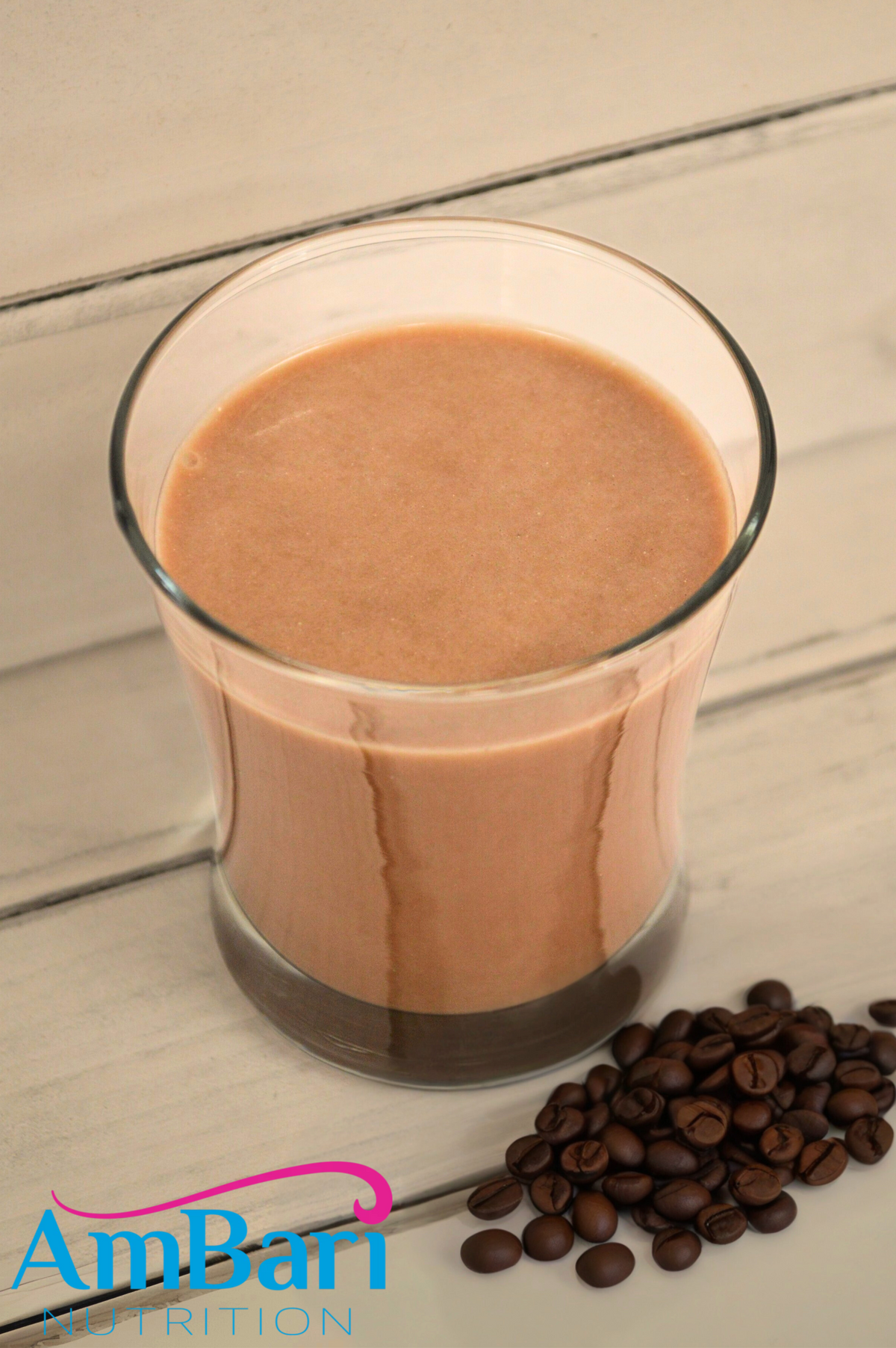 AmBari Nutrition Cafe Mocha Shake with 15g protein, creamy chocolate coffee flavor in a ready-to-drink bottle