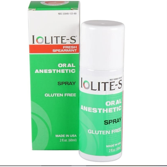 Iolite-S 0.4% stannous fluoride rinse in a 60mL bottle with fresh spearmint flavor, designed for oral hygiene.
