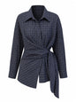 Grounded Plaid Tie-Waist Blouse