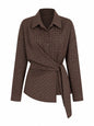 Grounded Plaid Tie-Waist Blouse