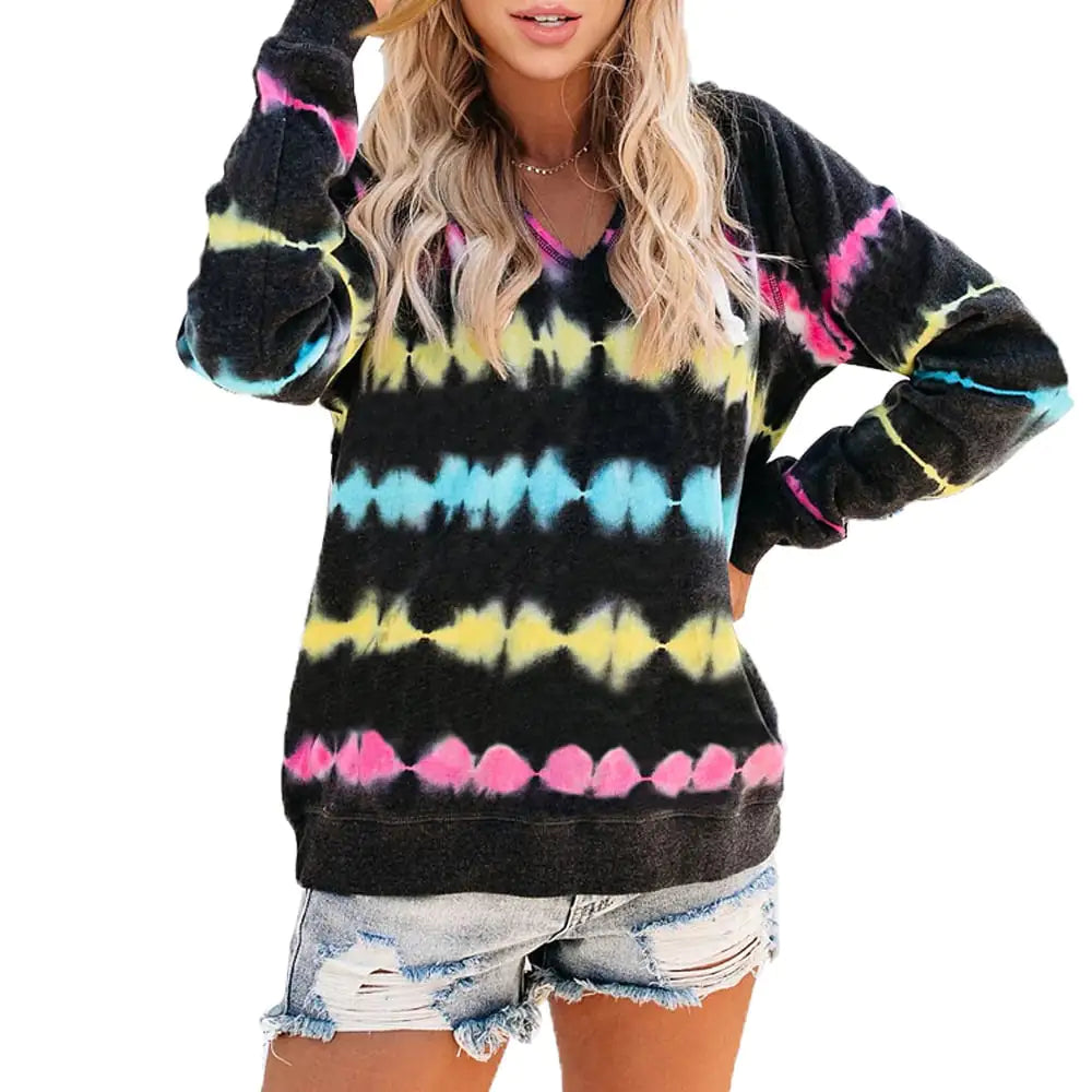 Ombre Tie Dye Long Sleeve Loose Hoodie Top