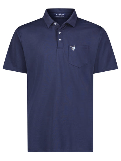Navy Charleston Polo shirt by White Water Life, featuring a classic fit, collar, and short sleeves, displayed on a plain background.