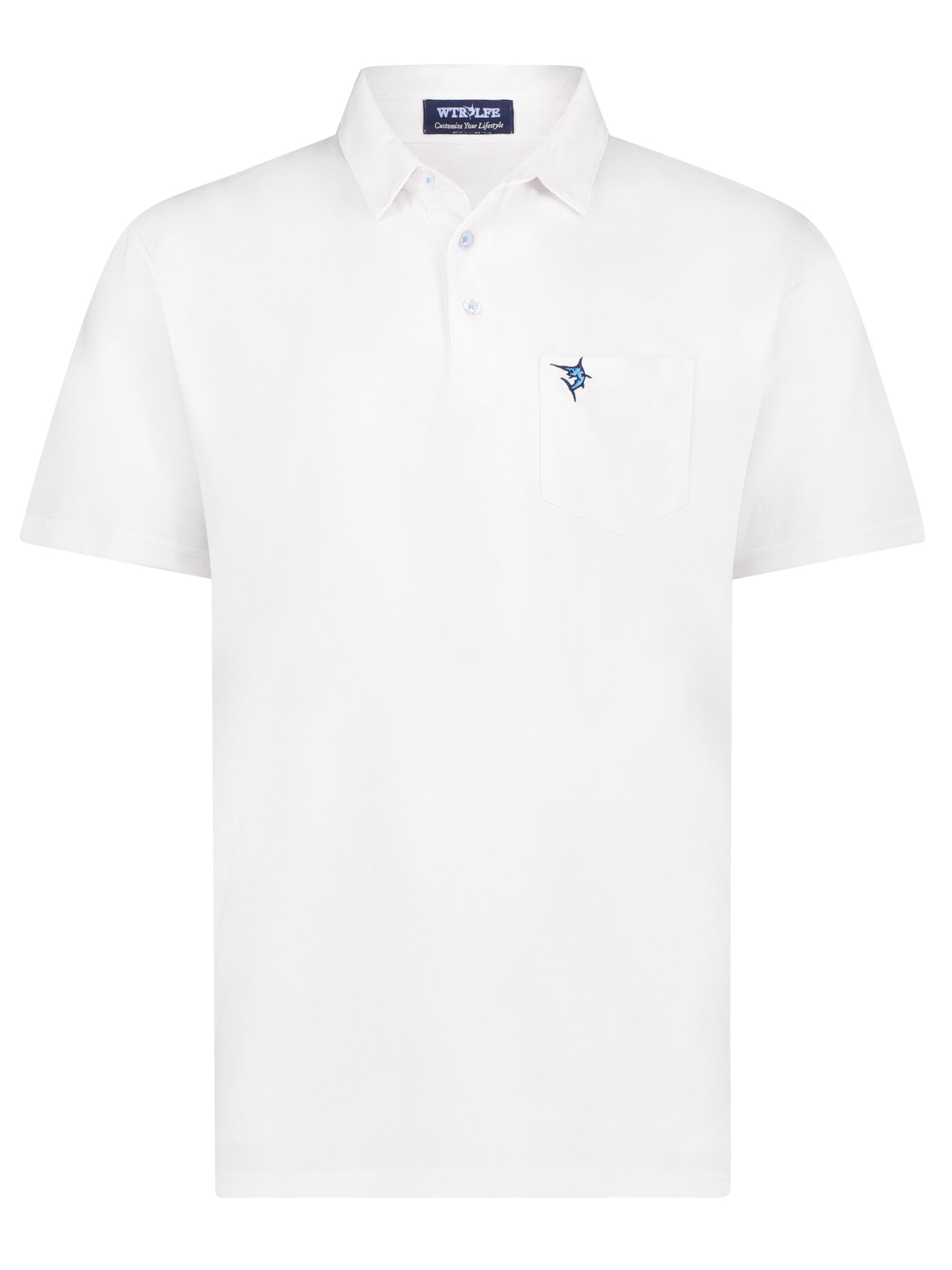 White Water Life Charleston Polo shirt in various colors, close-up of fabric and collar detail.