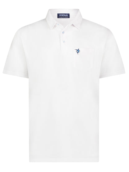 White Water Life Charleston Polo shirt in various colors, close-up of fabric and collar detail.