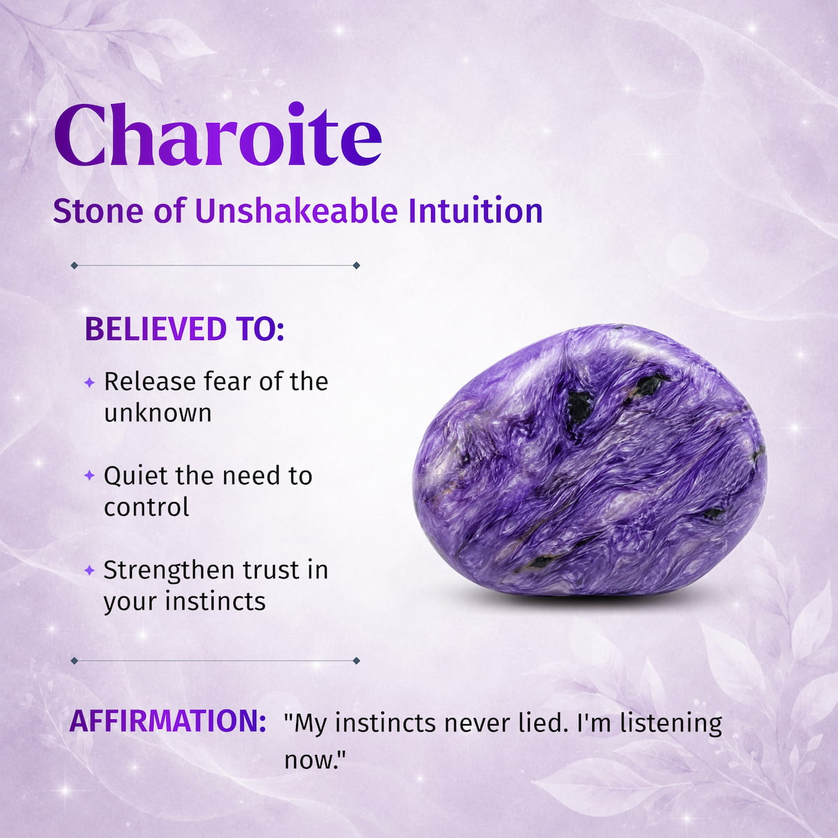 Unshakeable Intuition Siberian Charoite bracelet featuring polished purple gemstone beads on a stretch cord.