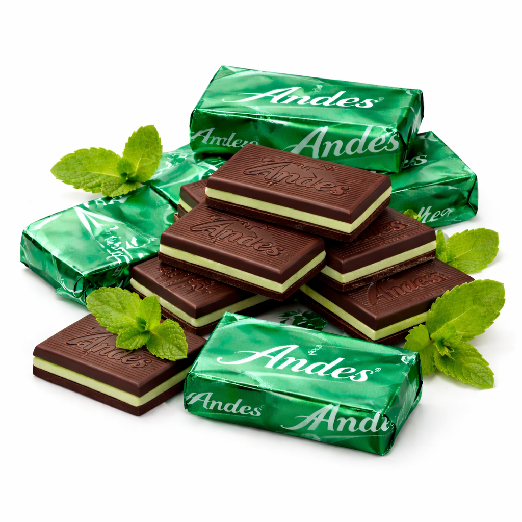 Chocolate Andes Creme De Menthe Thins from Candy In Bulk, individually wrapped mint chocolates in a bulk value bag.