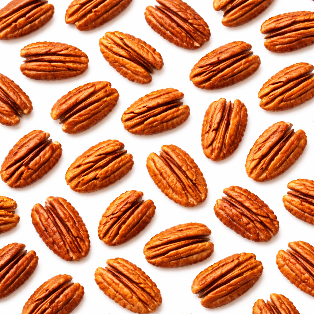 Raw jumbo pecans from Candy In Bulk in a large bulk nut snack bag, showcasing whole, natural pecans ready for snacking or baking.
