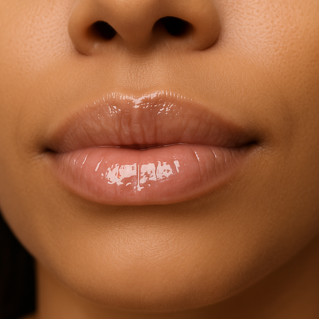 Shiny diamond lip gloss from KE Cosmetics featuring a clear tube and applicator, perfect for glossy, glamorous lips.