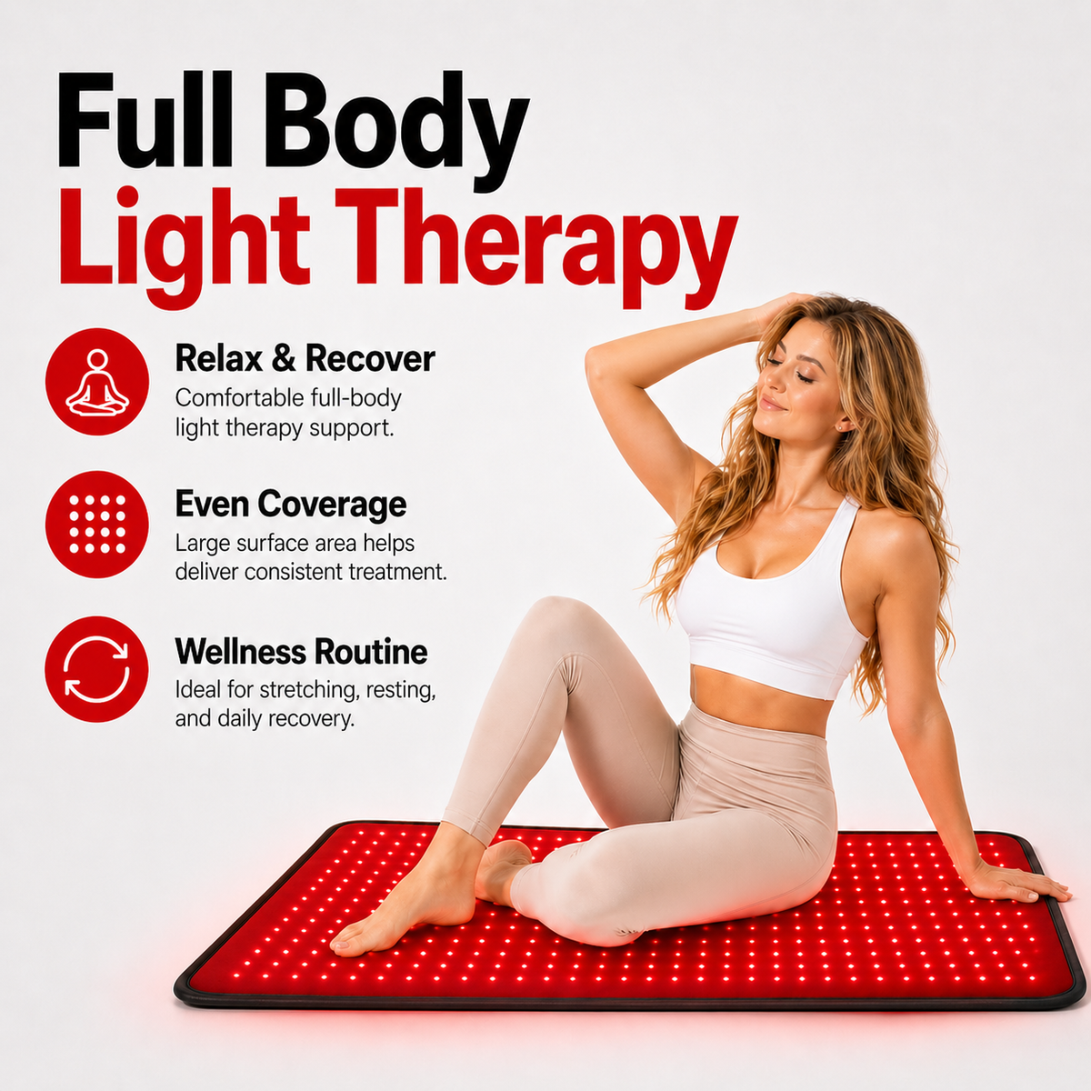 FullGlow™ Red Light & Near Infrared Therapy Pad by iReliev, showing the flexible, rectangular red light therapy device on a white background.