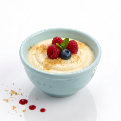 Creamy cheesecake dessert made with AmBari Nutrition protein powder mix, featuring a smooth, rich cheesecake flavor with a crumbly crust.