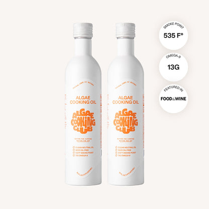Chef-grade Algae Cooking Oil from Algae Cooking Club, shown in a bottle ready for cooking use.