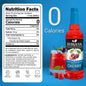 Bottle of Syruvia sugar-free cherry syrup with a red cherry flavor label, showcasing the product's vibrant red color and branding.