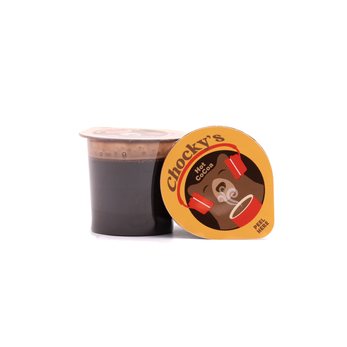 A jar of Java House Chocky's Hot Cocoa mix with a spoon, showcasing the rich, chocolatey hot cocoa product.