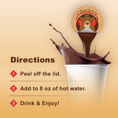 Infographic showing Chocky's Hot Cocoa by Java House with ingredients and flavor details in a colorful, informative design.