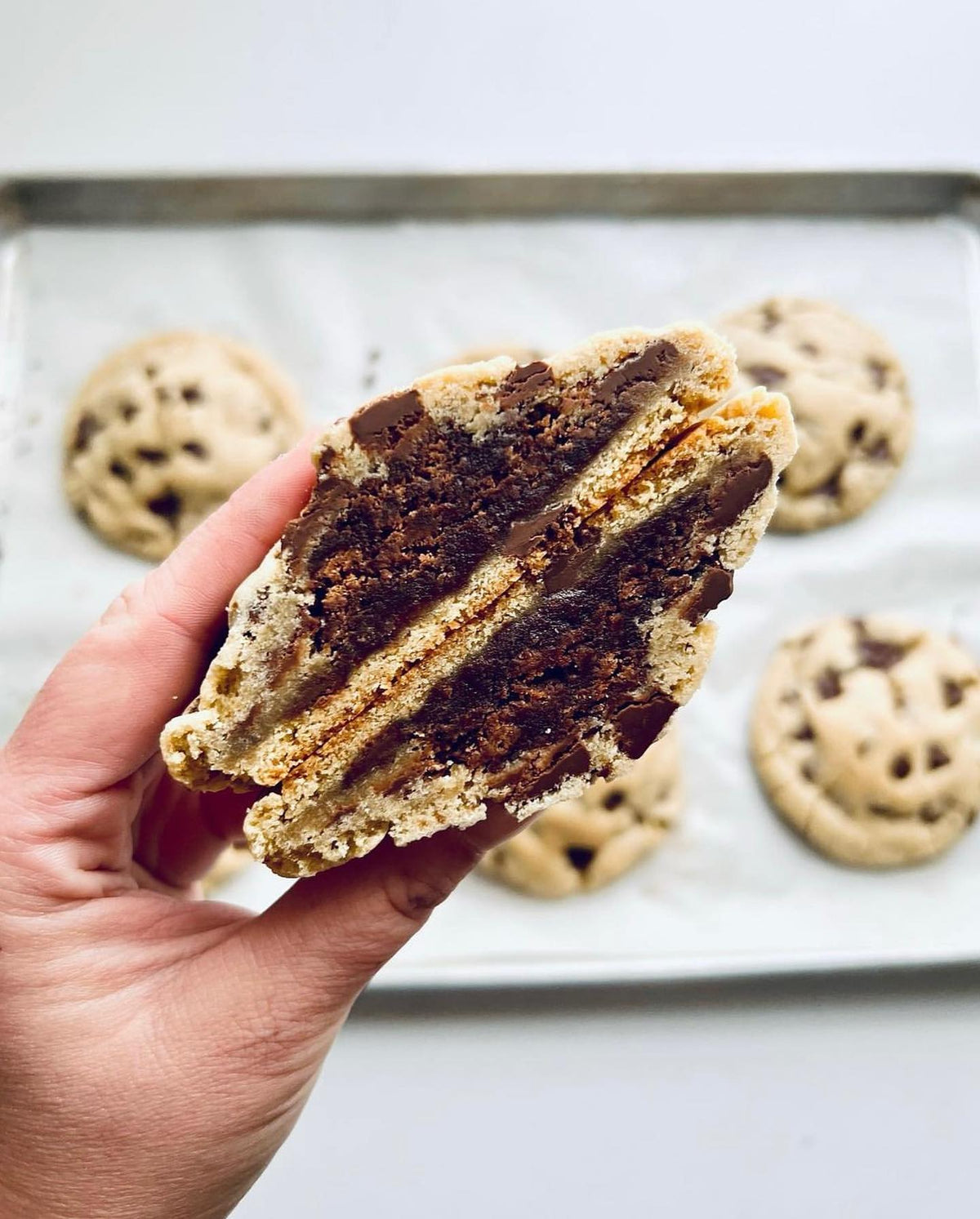 Chocolate chip brownie from Let's Get Baked Artisan Desserts, showcasing a rich, moist cake with chocolate chips on top.