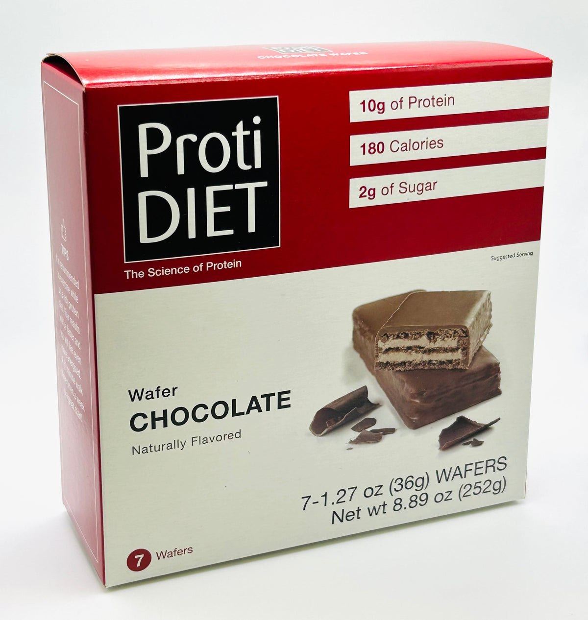 AmBari Nutrition PROTIDIET chocolate wafer bar showing layered chocolate and wafer texture.