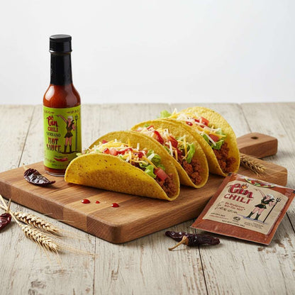 Cinderosa Ranch Cin Chili Taco Kit with taco shells, seasoning, and toppings for homemade tacos.