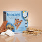 Biocare High Protein Cinnamon Crisp Bar showing the crunchy bar with cinnamon flavor and textured surface.