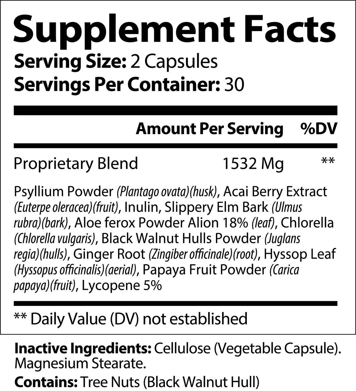 Nutra Moment Cleanse & Detox supplement facts label showing ingredients and nutritional information for health and beauty use.