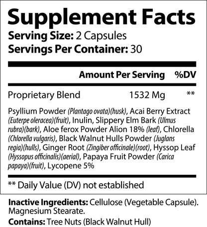 Nutra Moment Cleanse & Detox supplement facts label showing ingredients and nutritional information for health and beauty use.