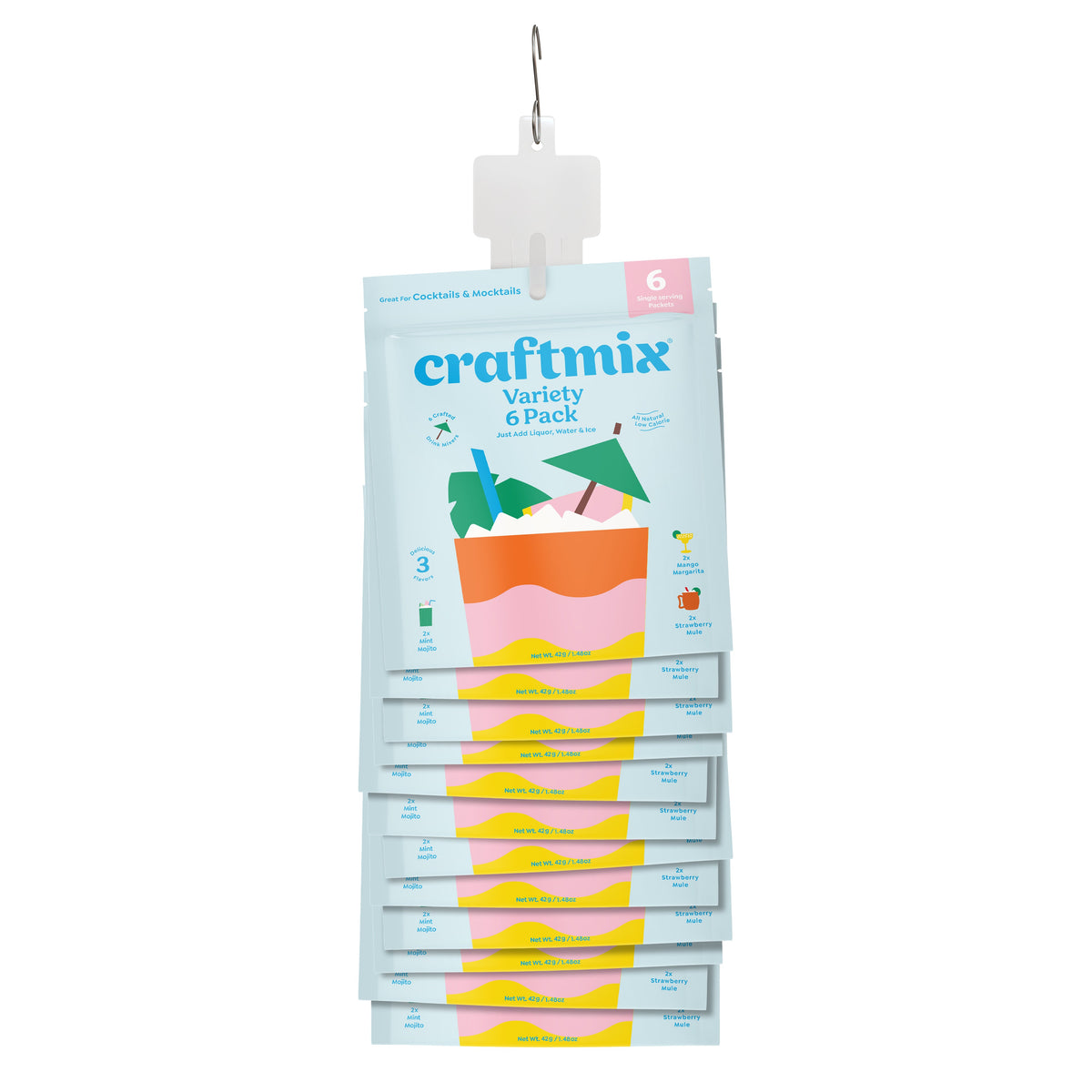 Six-pack of Craftmix clip strips for hanging and organizing products, featuring sturdy plastic clips on a clear strip.