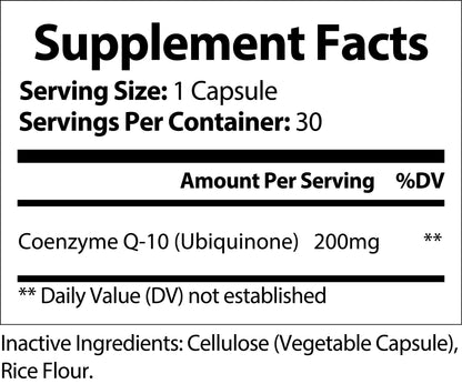 Nutra Moment CoQ10 supplement facts label showing dosage and ingredient details for ubiquinone health and beauty support.