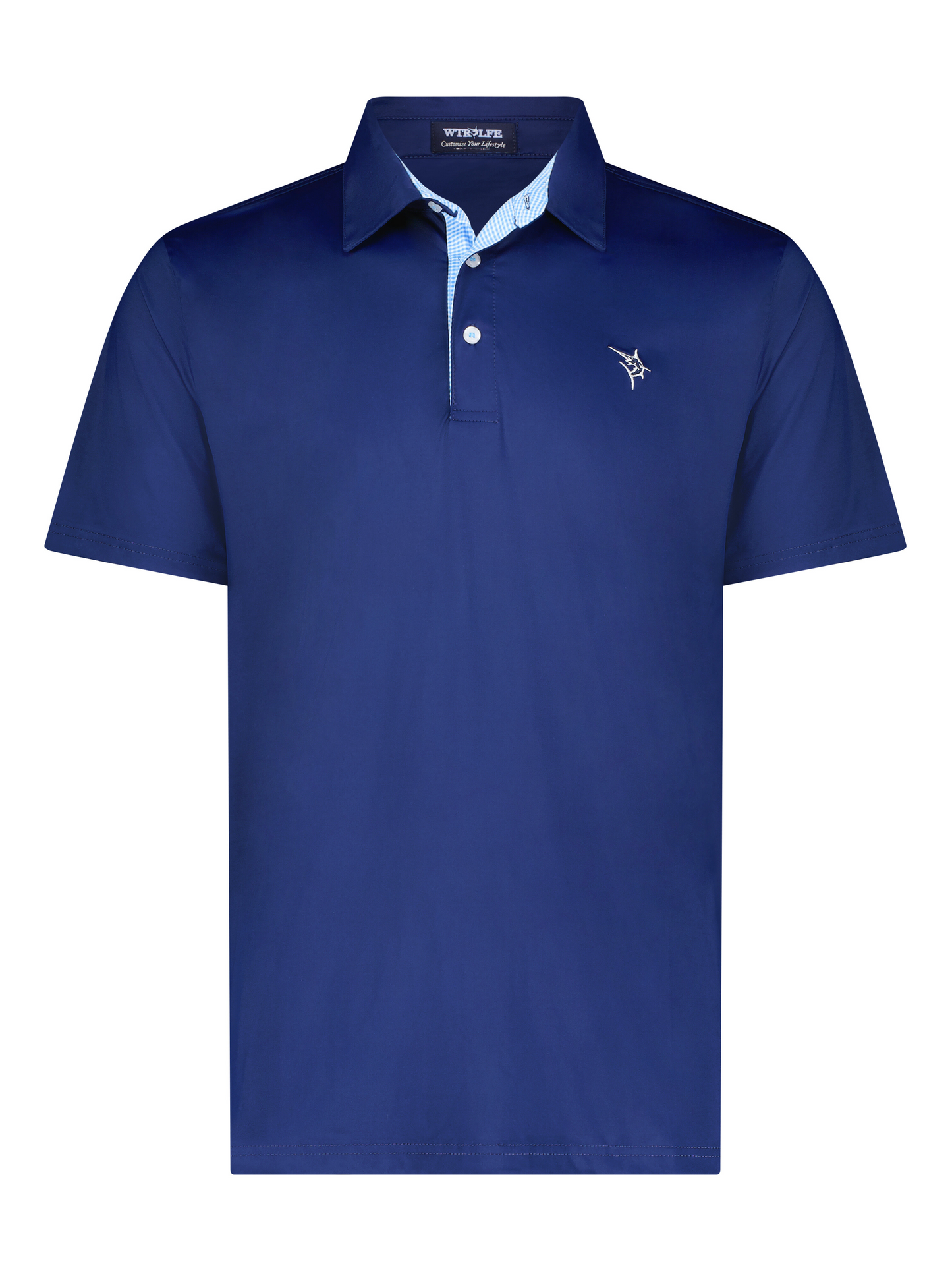 White Water Life Coastline navy polo shirt with a classic collar and short sleeves, displayed on a plain background.
