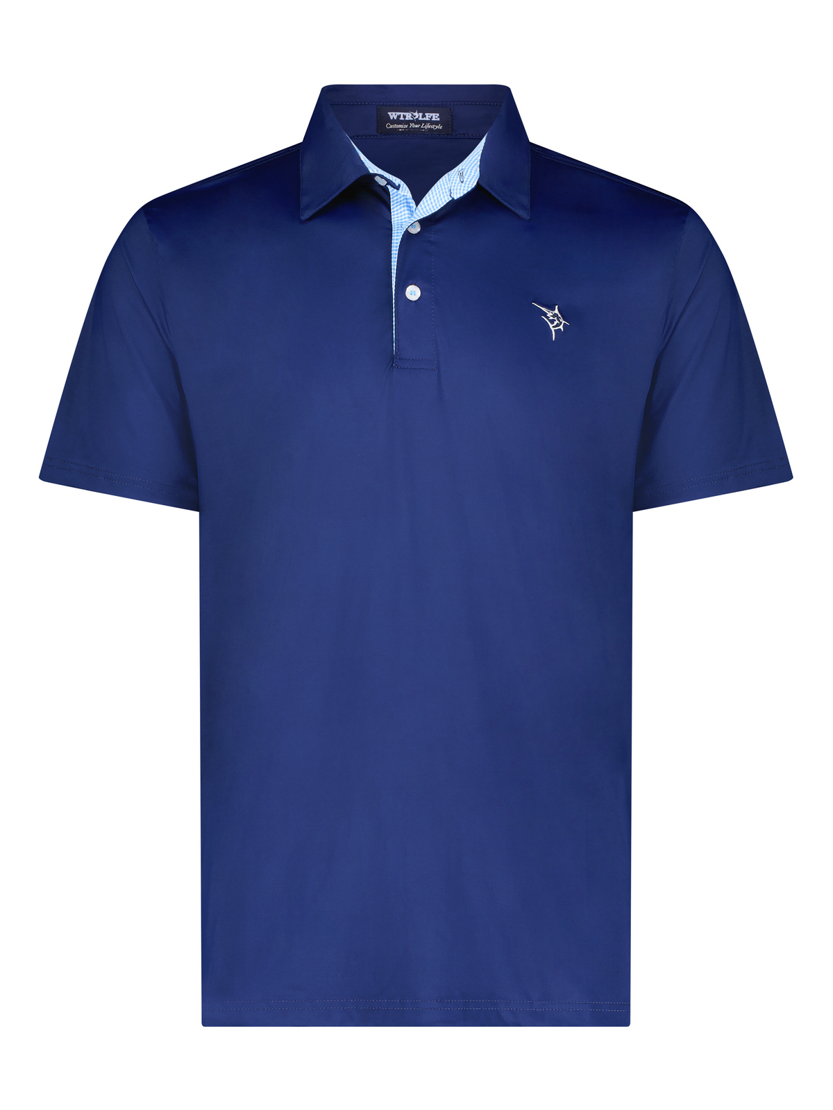 White Water Life Coastline navy polo shirt with a classic collar and short sleeves, displayed on a plain background.