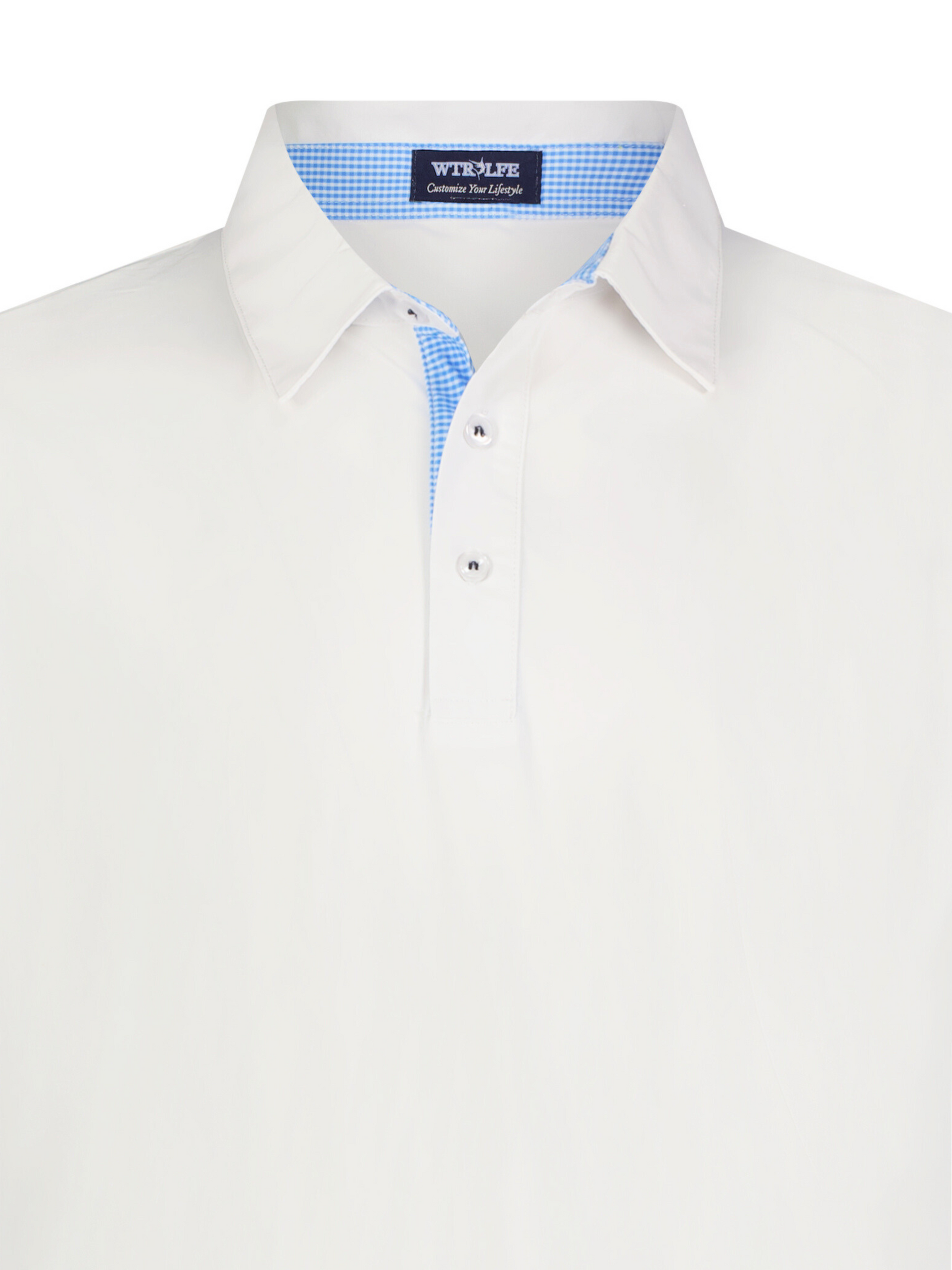 White Water Life Coastline Polo in white, casual men's polo shirt with collar and short sleeves, front view.