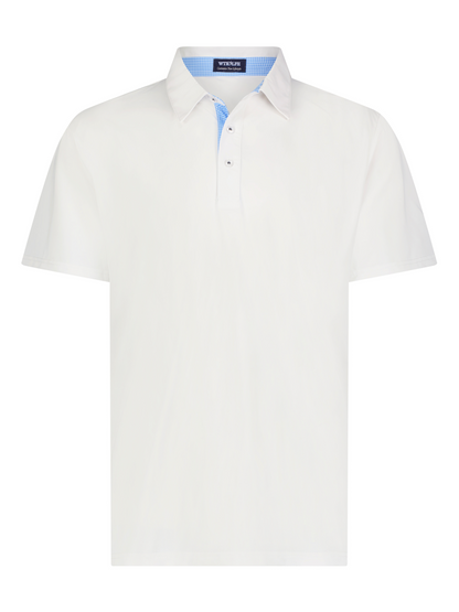 White Water Life Coastline Polo shirt in white, featuring a classic collar and short sleeves, displayed on a plain background.