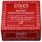 Coles Brandy Christmas Pudding 112g, traditional holiday dessert with rich fruit and brandy flavor, topped with festive decorations.