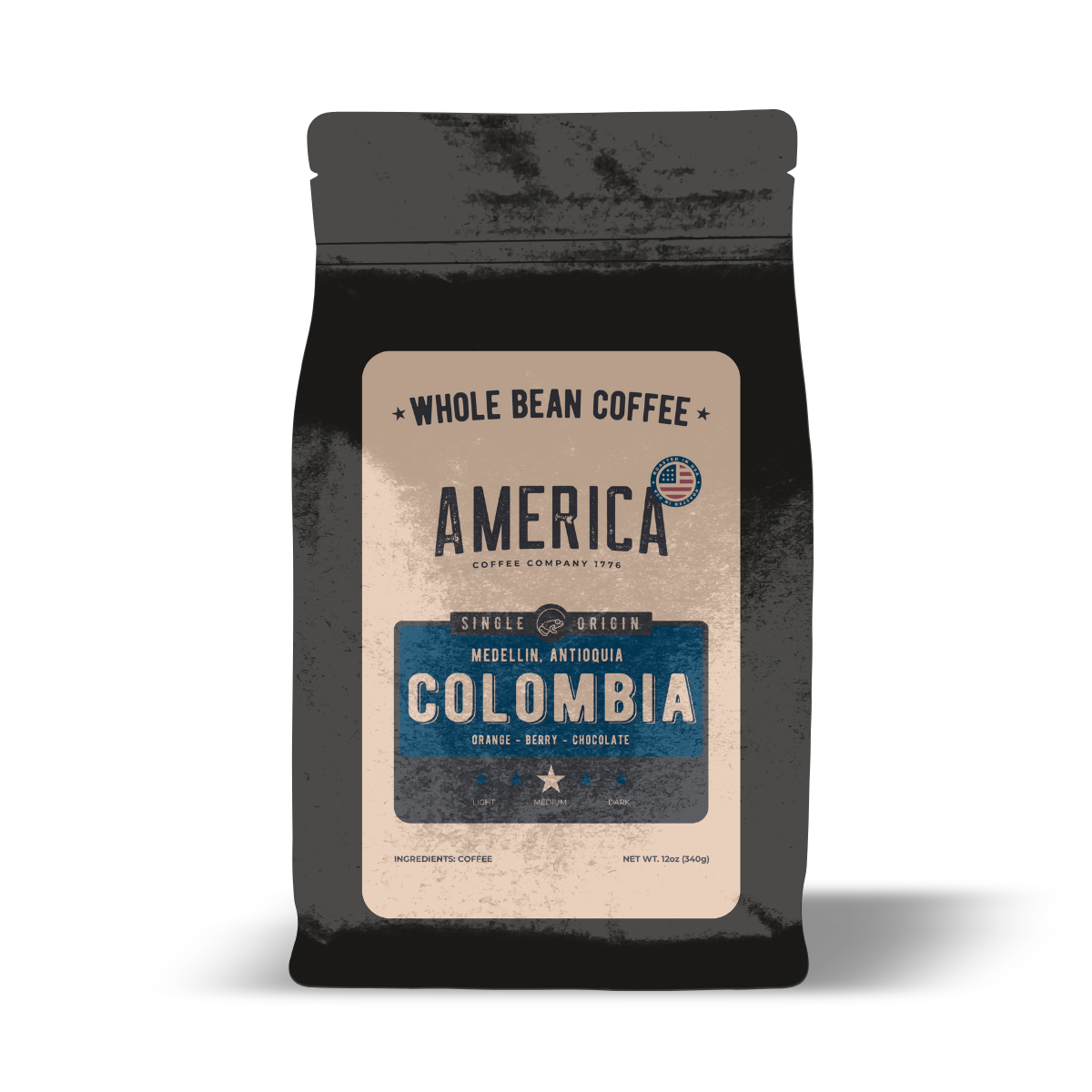 Whole Colombia single origin coffee beans from America Supply Company LLC shown in the image.