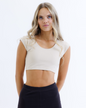 Downeast Contour Demi Tee in nude color, close-up of soft fabric and fitted design, casual women's t-shirt for everyday wear.