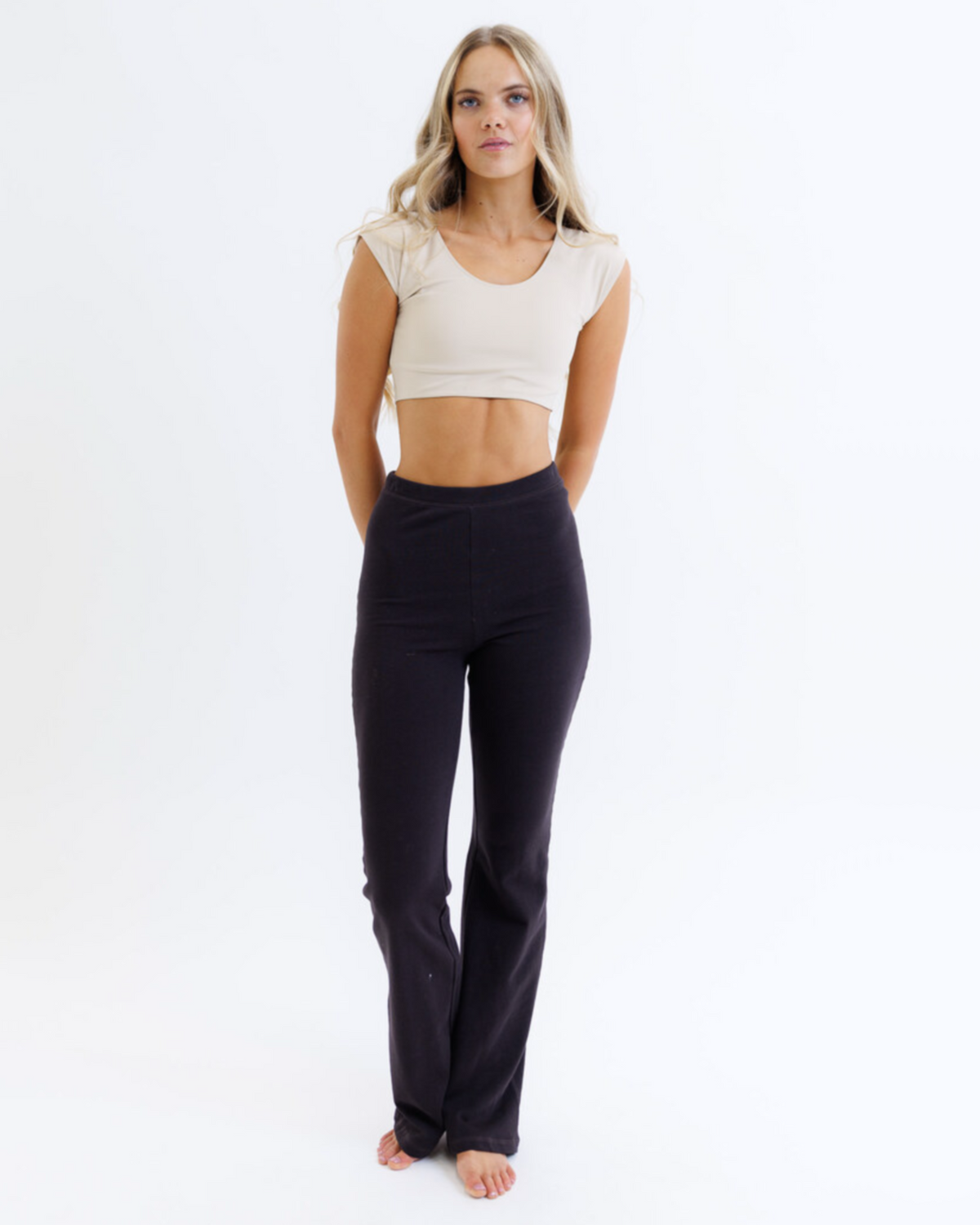 Downeast Contour Demi Tee in nude, showing a fitted, casual tee with short sleeves and a soft, breathable fabric.
