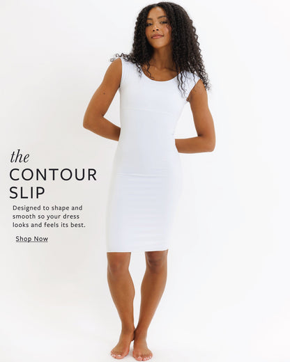 Downeast essentials contour slip in neutral fabric, showing a close-up of the smooth, fitted design and comfortable waistband.