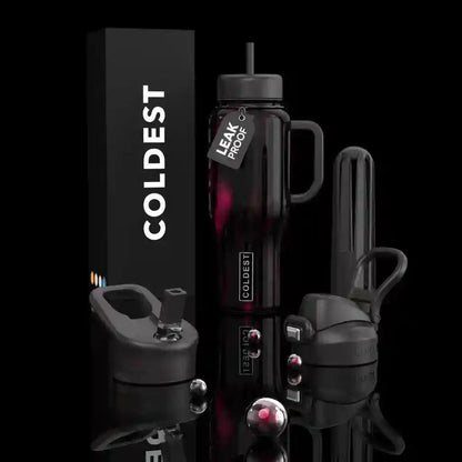 Coldest Limitless Ultra v8 24oz insulated tumbler with sleek design, stainless steel body, and spill-proof lid for hot and cold beverages.
