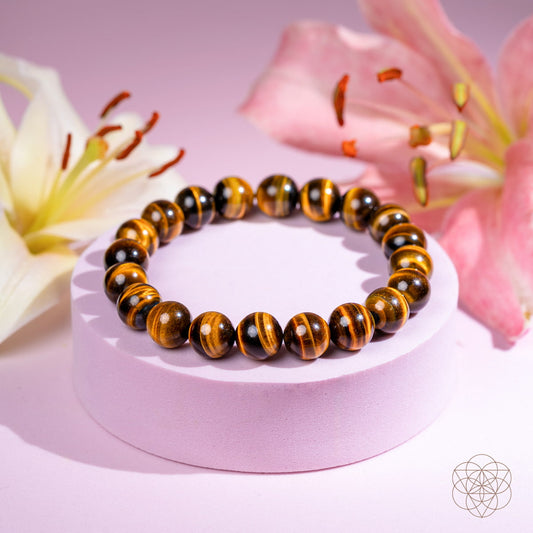 Conscious Items Tiger’s Eye bracelet featuring 7A grade polished gemstone beads, designed for style and positive energy.
