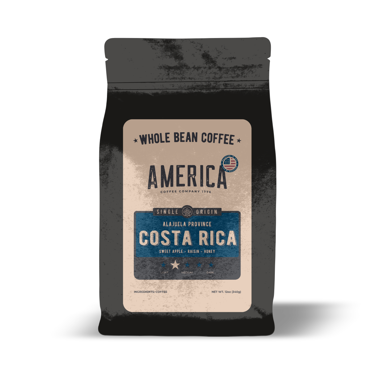 Whole Costa Rica single origin coffee beans from America Supply Company LLC, showcasing fresh, roasted coffee beans.