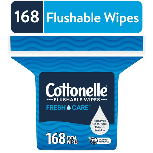 Cottonelle Fresh Care flushable wet wipes refill in resealable bag, 168 count, for bath and body hygiene by Pasteur Pharmacy