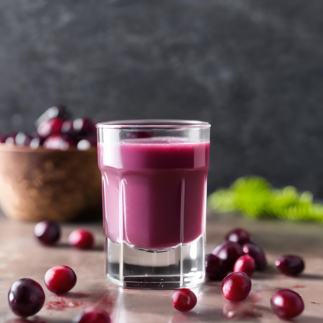 Cran-Grape flavored AmBari Nutrition protein shot with 15g of protein in a small drink bottle, highlighting the vibrant fruit flavor.
