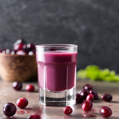 Cran-Grape flavored AmBari Nutrition protein shot with 15g of protein in a small drink bottle, highlighting the vibrant fruit flavor.