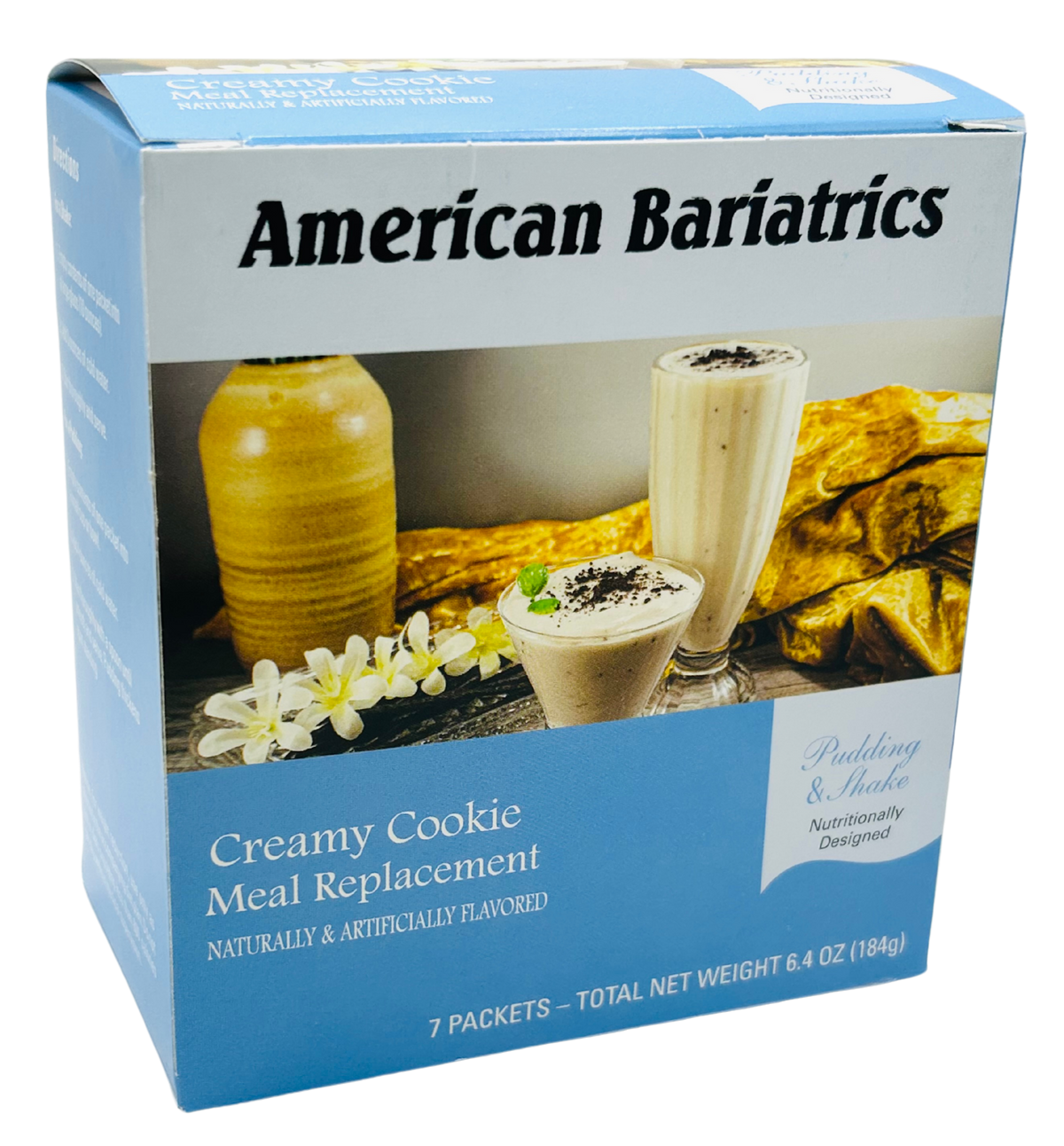 Creamy cookie flavored meal replacement shake by AmBari Nutrition in a glass with a straw, showcasing its thick, smooth texture.