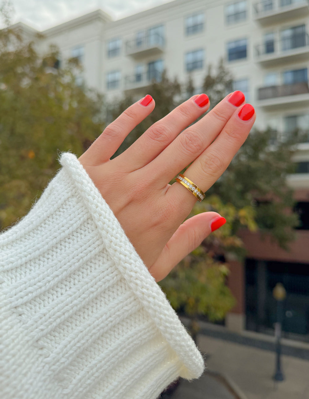 Elevated Faith Cross Eternity Gem Ring Set featuring sparkling gemstone-adorned rings with religious cross motifs.