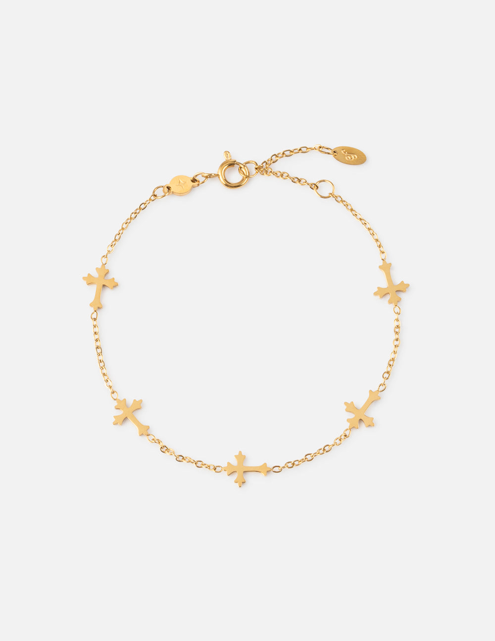 Elevated Faith cross link bracelet featuring metal links and religious cross charm on a neutral background.