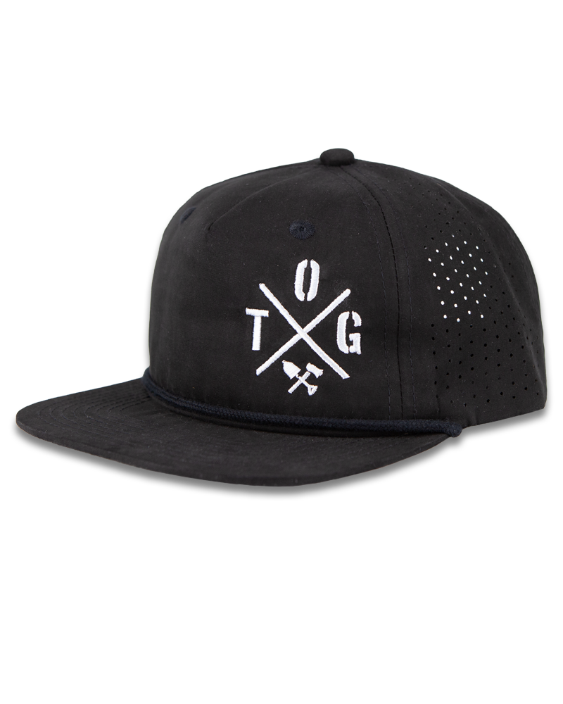 Black Crossbar Hat by Off The Grid Surplus featuring a stylish, structured design and adjustable strap for a comfortable fit.