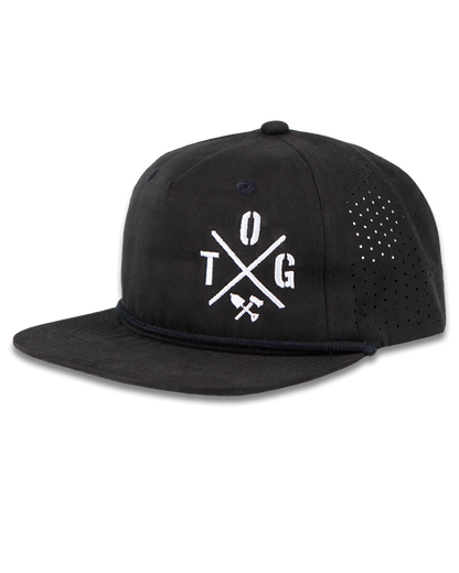 Black Crossbar Hat by Off The Grid Surplus featuring a stylish, structured design and adjustable strap for a comfortable fit.