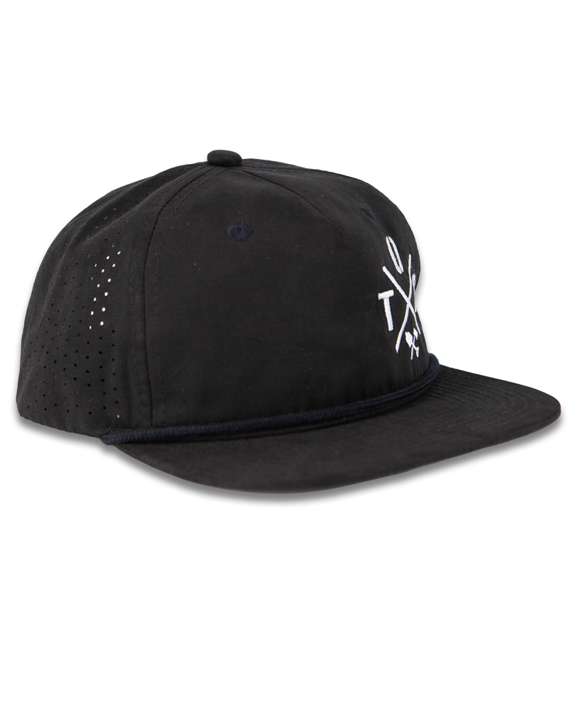 Black Crossbar Hat by Off The Grid Surplus featuring a structured design and adjustable strap for a casual, stylish look.